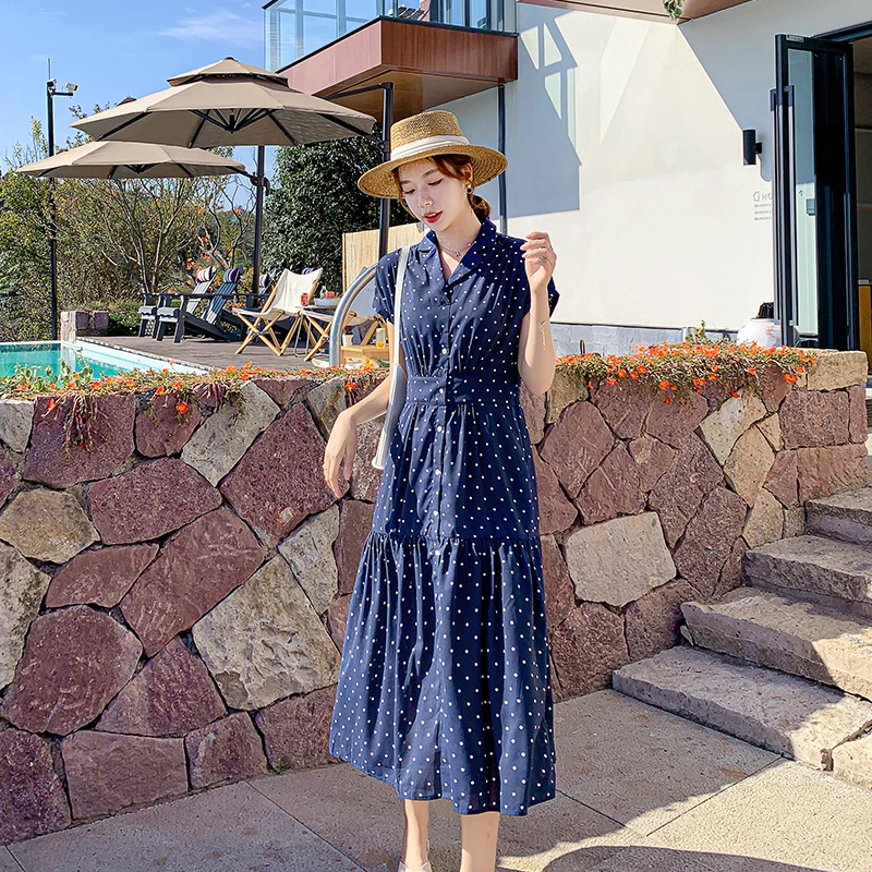 Vintage Dot Printed Chiffon Dress High Waist Notched Collar Short Sleeve Single Breasted Elegant Party Vestidos Chic Summer 2021
Vintage Dot Printed Chiffon Dress High Waist Notched Collar Short Sleeve Single Breasted Elegant Party Vestidos Chic Summer 2021
