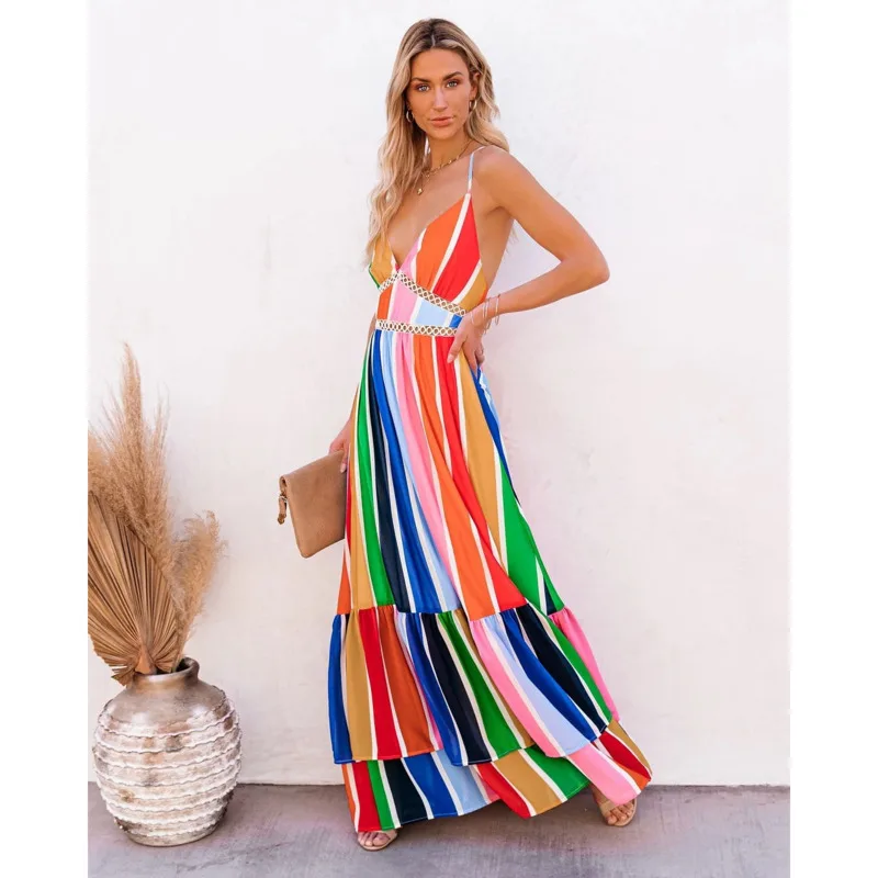 Striped Maxi Woman Dress 2021 Sexy Deep V Neck Backless Summer Party Rainbow Spaghetti Strap Long Dresses For Women Robes Femme
Striped Maxi Woman Dress 2021 Sexy Deep V Neck Backless Summer Party Rainbow Spaghetti Strap Long Dresses For Women Robes Femme
