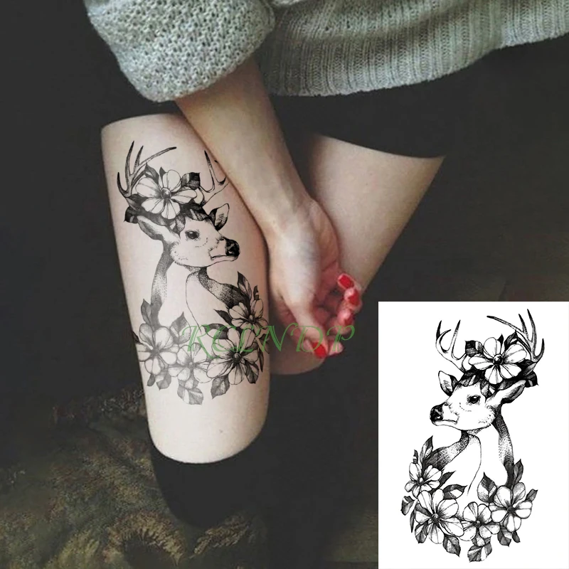 

Waterproof Temporary Tattoo Sticker Deer Flower fake tatto flash tatoo tatouage temporaire big size body art for girl women men