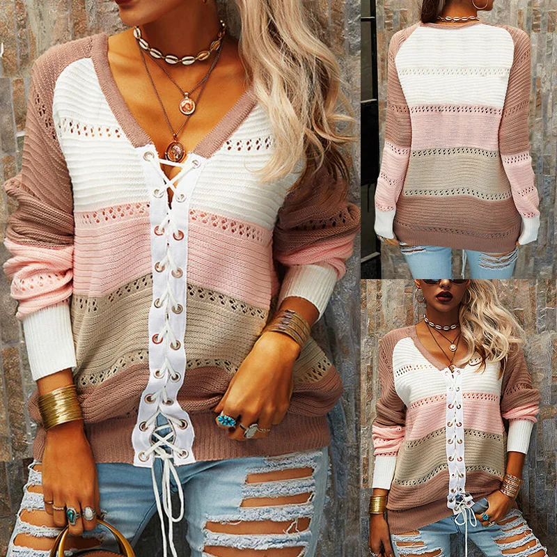 Women's Autumn And Winter New Contrast Color Cardigan Striped Tie Sweater V-Neck Stitching Women's Sweater
Women's Autumn And Winter New Contrast Color Cardigan Striped Tie Sweater V-Neck Stitching Women's Sweater