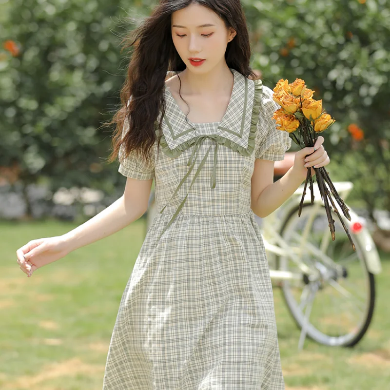 New Small Fresh Sweet French First Love Dress Puff Sleeve Doll A-line Skirt Green Plaid Female Summer High Waist
New Small Fresh Sweet French First Love Dress Puff Sleeve Doll A-line Skirt Green Plaid Female Summer High Waist