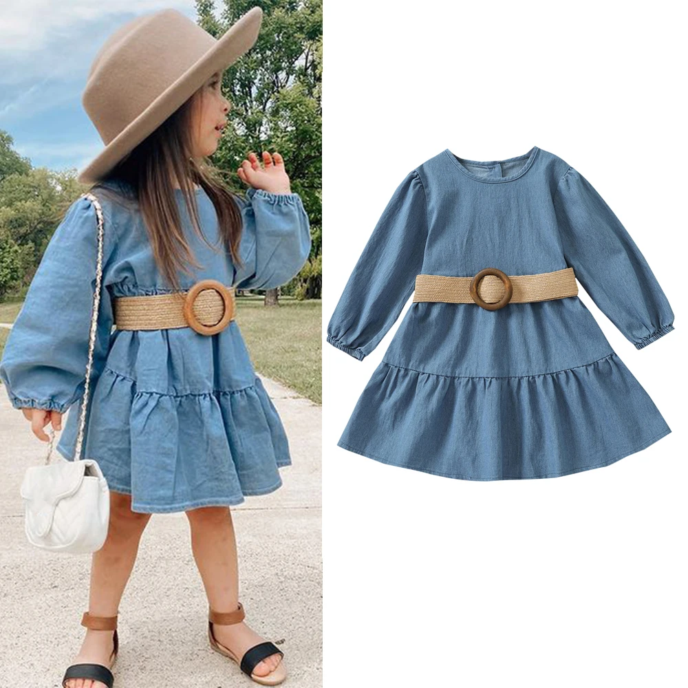 1-6 Years Girl\u2019s Casual Long Sleeve Dress with Belt Fashion Solid Color Back Button A-line Short Dress
1-6 Years Girl\u2019s Casual Long Sleeve Dress with Belt Fashion Solid Color Back Button A-line Short Dress