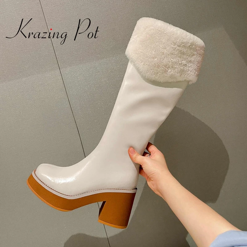krazing pot cow split leather round toe super high heels platform snow boots long plush winter warm vintage thigh high boots L10
krazing pot cow split leather round toe super high heels platform snow boots long plush winter warm vintage thigh high boots L10