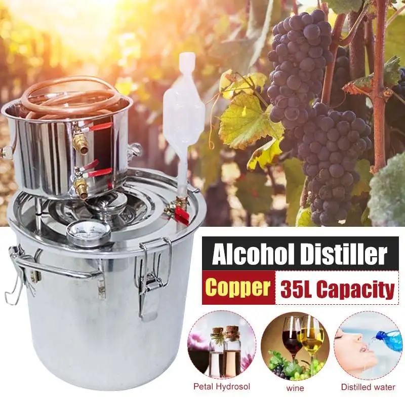 8GAL 35L Efficient Distiller Alambic Alcohol Still Stainless Copper DIY Brew Water Wine Essential Oil Brewing Kit
8GAL 35L Efficient Distiller Alambic Alcohol Still Stainless Copper DIY Brew Water Wine Essential Oil Brewing Kit