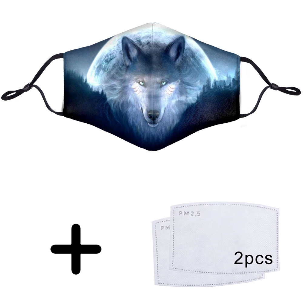 Wolf Moon маска для лица с изображением рта животных Cool PM2.5 фильтр многоразовые