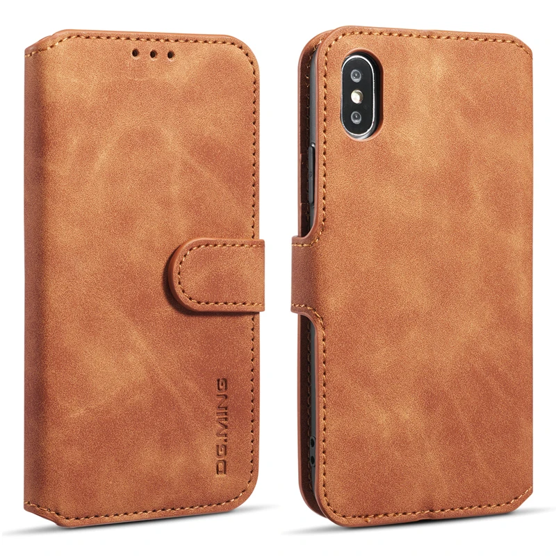 Кожаный чехол книжка с ремешком на руку для iPhone X XS XR 6 7 8 в стиле ретро деловой