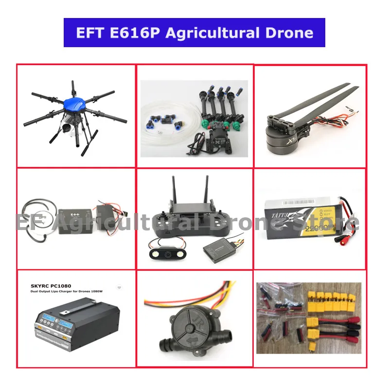 

EFT E616P 16L/16kg 6 Axis Agricultural Drone Frame 12S Brushless Spray System Hobbywing X8 Motor Kit