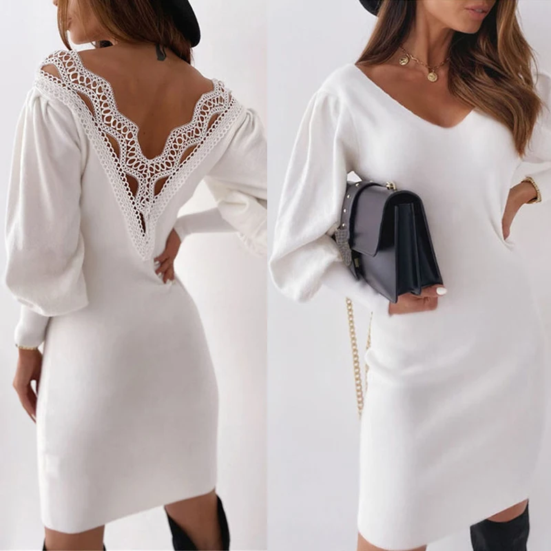 Elegant Sexy Backless Lace V Hollow Out Long Sleeve Bodycon Dress Women 2021 Spring Slim Party Mini Dresses Vestido De Mujer
Elegant Sexy Backless Lace V Hollow Out Long Sleeve Bodycon Dress Women 2021 Spring Slim Party Mini Dresses Vestido De Mujer
