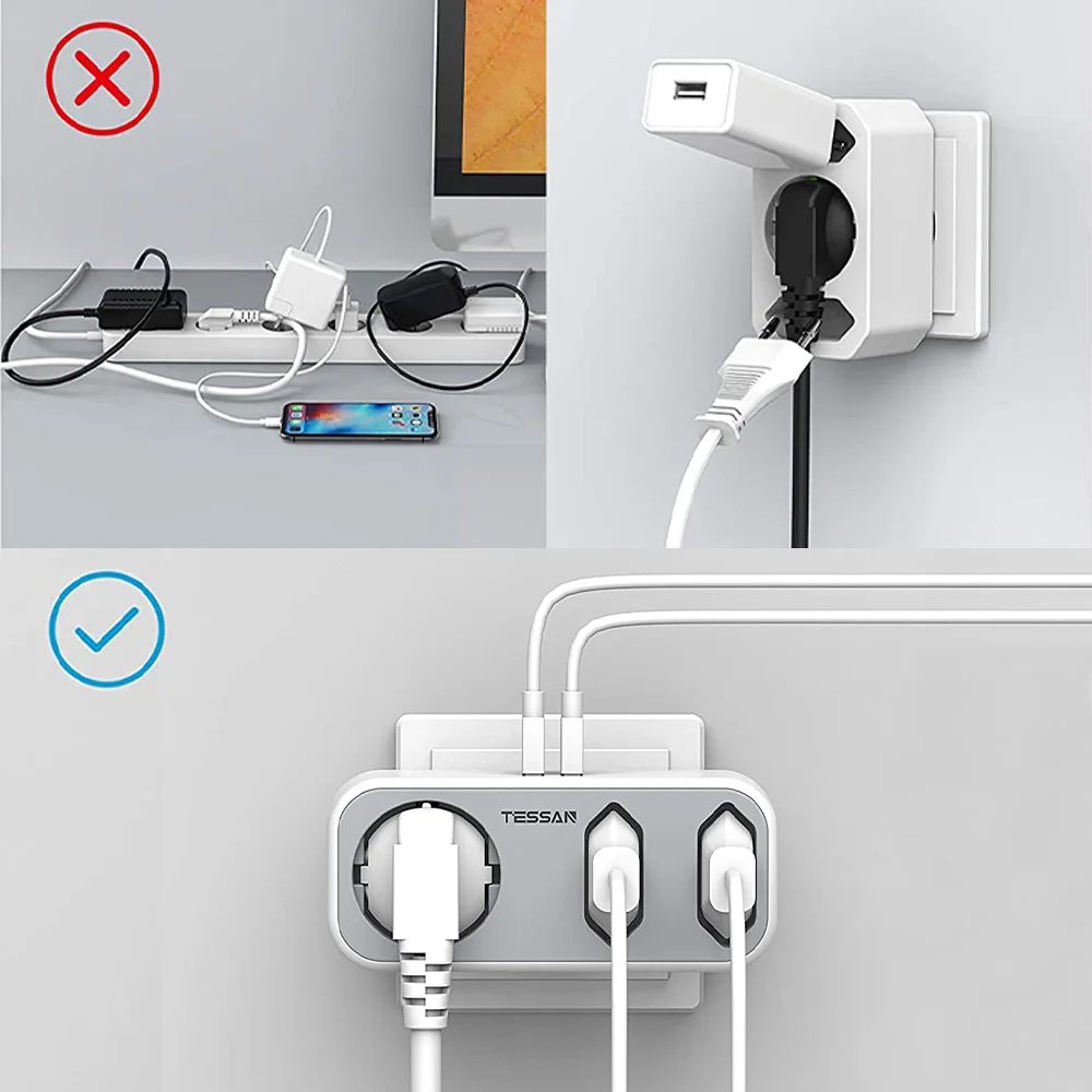 TESSAN Mini Power Adapter for Home USB Wall Socket EU Plug Power Strip with 2 USB Ports and 3 EU Outlets Type C/E/F
TESSAN Mini Power Adapter for Home USB Wall Socket EU Plug Power Strip with 2 USB Ports and 3 EU Outlets Type C/E/F