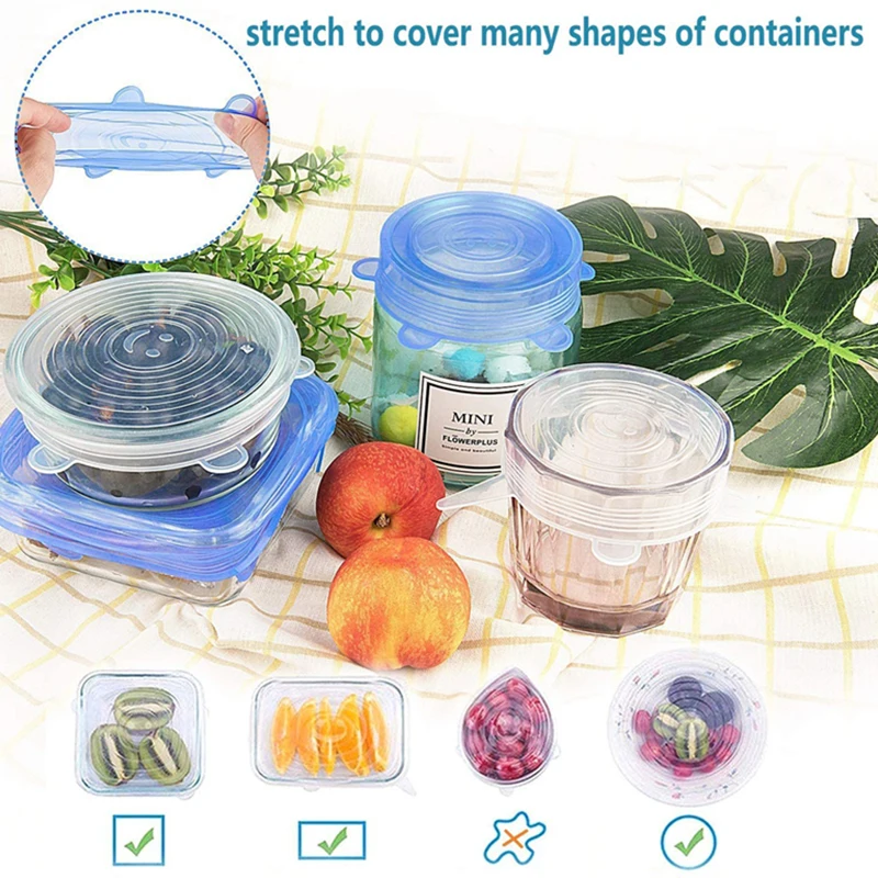 6 шт., силиконовая растягивающаяся герметичная оболочка для еды 
6 шт., силиконовая растягивающаяся герметичная оболочка для еды