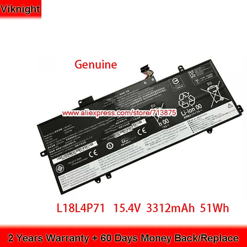 Genuine L18L4P71 Battery SB10K97642 for Lenovo X1 Yoga Gen 4 X1C 2019 X1 7th Gen 4th-gen 02DL004 4ICP5/41/110 15.4V 3312mAh 51Wh
Genuine L18L4P71 Battery SB10K97642 for Lenovo X1 Yoga Gen 4 X1C 2019 X1 7th Gen 4th-gen 02DL004 4ICP5/41/110 15.4V 3312mAh 51Wh