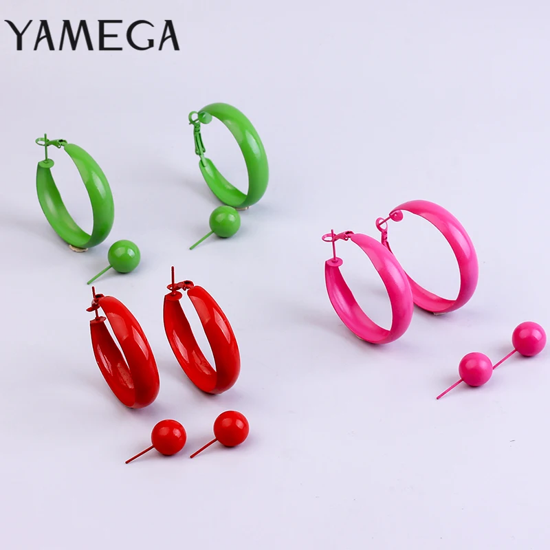 2 Pair Lot Painted Metal Trendy Hoop Earrings Pearl Gold Hoops Earring Set Green Fashion Jewelry Colorful Red Earrings For Women 
2 Pair Lot Painted Metal Trendy Hoop Earrings Pearl Gold Hoops Earring Set Green Fashion Jewelry Colorful Red Earrings For Women