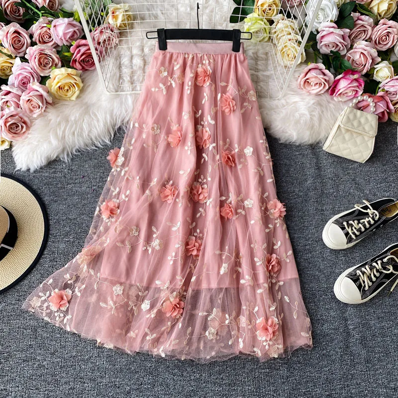 Princess Style 3D Flower Embroidery Mesh Skirt Women Sweet High Waisted Mid-Calf Skirts Summer New Fashion Ball Gown Party Skirt
Princess Style 3D Flower Embroidery Mesh Skirt Women Sweet High Waisted Mid-Calf Skirts Summer New Fashion Ball Gown Party Skirt