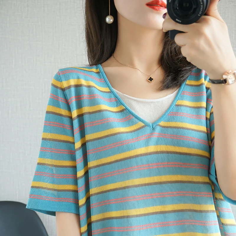 BELIARST Short-sleeved 2021 New Female Fat mm Loose Large Size Pure Cotton Summer T-shirt Top Trendy Striped Half-sleeved T-shir
BELIARST Short-sleeved 2021 New Female Fat mm Loose Large Size Pure Cotton Summer T-shirt Top Trendy Striped Half-sleeved T-shir