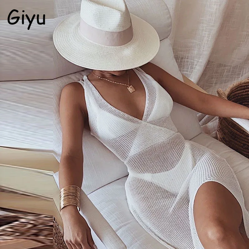 Женское Прозрачное платье с открытой спиной, V-образным вырезом и поясом 
Женское Прозрачное платье с открытой спиной, V-образным вырезом и поясом