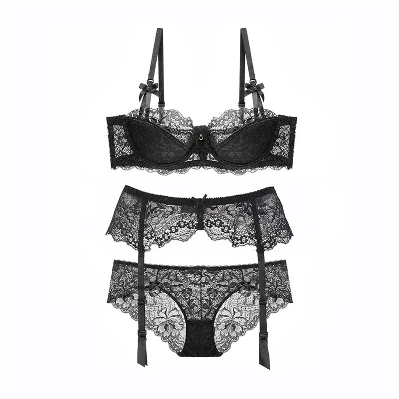 Maison Gabrielle Stretch Lace Lingerie Set 3Pcs 1/2 Cup Bra Panties Garter Girdles French Retro Vintage Sexy Underwear For Women
Maison Gabrielle Stretch Lace Lingerie Set 3Pcs 1/2 Cup Bra Panties Garter Girdles French Retro Vintage Sexy Underwear For Women