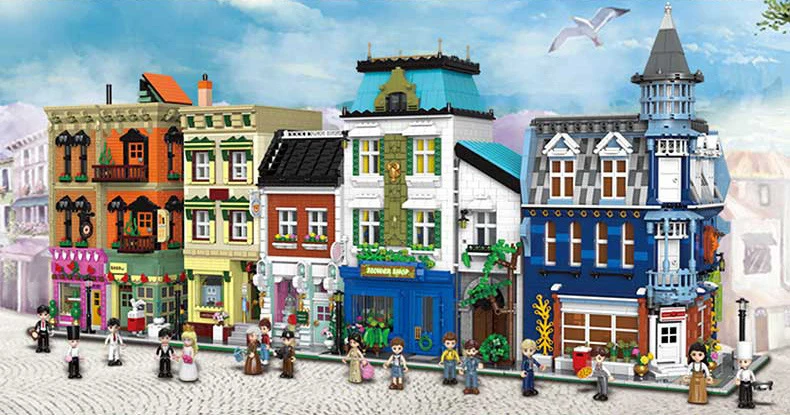 2021 XINGBAO city street view European market architecture flower house restaurant grocery toy store building blocks kids toys
2021 XINGBAO city street view European market architecture flower house restaurant grocery toy store building blocks kids toys