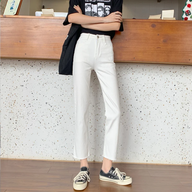 New High Waist Slimming and Straight Wide Leg Pants for Women 2020 Summer Korean Style Black and White Stretch Cropped Denim 
New High Waist Slimming and Straight Wide Leg Pants for Women 2020 Summer Korean Style Black and White Stretch Cropped Denim