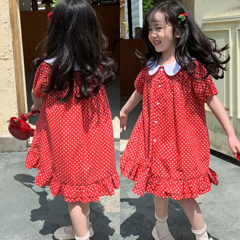 27Kids Girls Dress Summer Lotus Leaf Collar Short Sleeve Dress For Girls Clothes Polka Dot Skirt Sweet and Breathable 3-7Years 
27Kids Girls Dress Summer Lotus Leaf Collar Short Sleeve Dress For Girls Clothes Polka Dot Skirt Sweet and Breathable 3-7Years