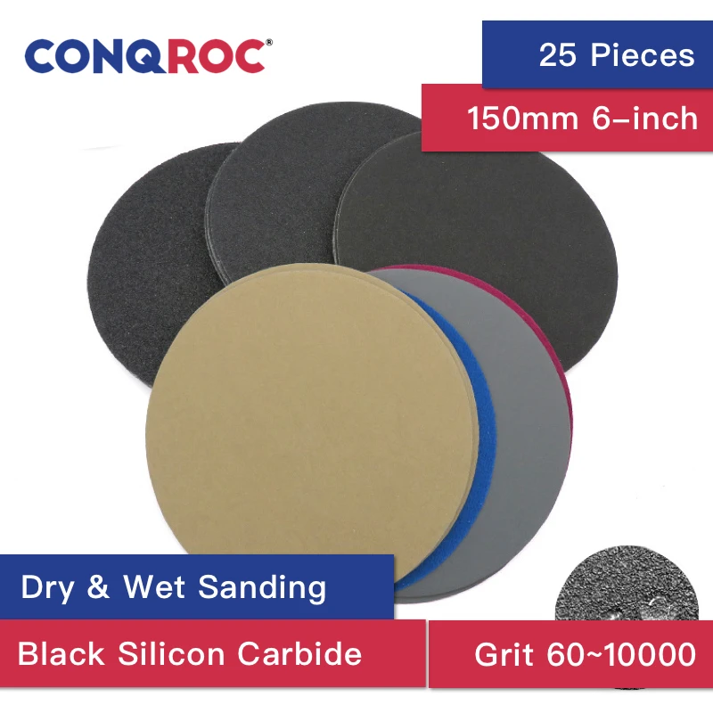 25 Pieces 150mm 6-Inch Silicon Carbide Sanding Discs Hook and Loop Waterproof for Dry or Wet Sanding Grit-60~10000
25 Pieces 150mm 6-Inch Silicon Carbide Sanding Discs Hook and Loop Waterproof for Dry or Wet Sanding Grit-60~10000