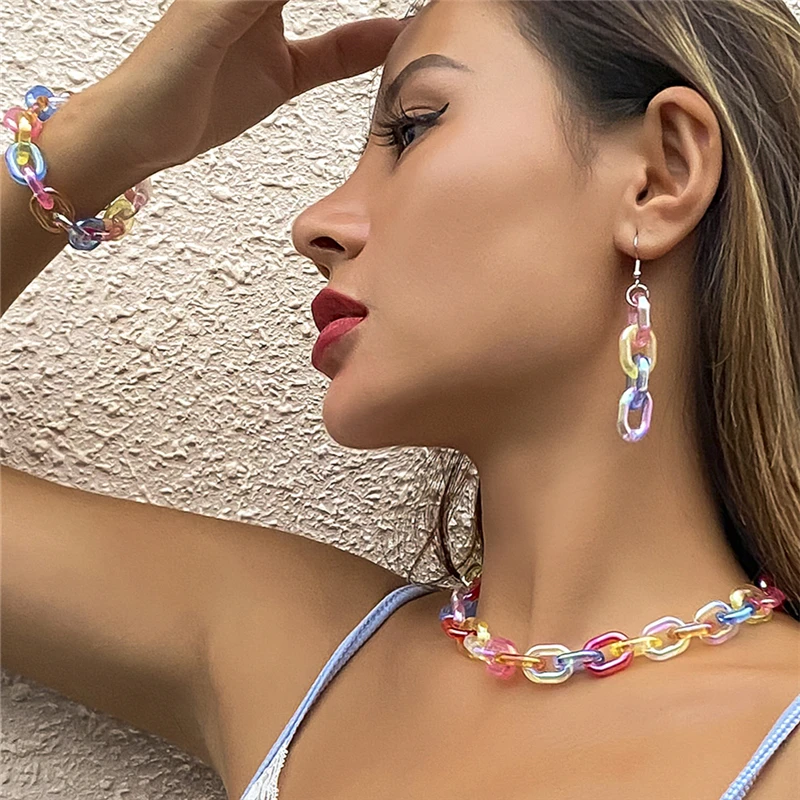 Colorful Acrylic Chain Choker Necklaces Drop Earrings Bracelet Set For Women Fashion Punk Hip Hop Charm Jewelry
Colorful Acrylic Chain Choker Necklaces Drop Earrings Bracelet Set For Women Fashion Punk Hip Hop Charm Jewelry