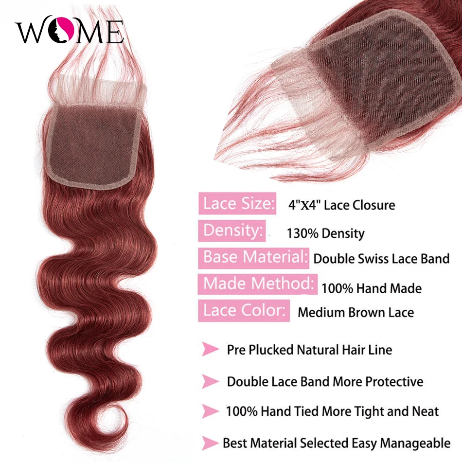 Wome 99J Hair Red Burgundy Bundles With Closure Brazilian Body Wave Human Hair 3 Bundles With Closure Remy Hair No Tangle
Wome 99J Hair Red Burgundy Bundles With Closure Brazilian Body Wave Human Hair 3 Bundles With Closure Remy Hair No Tangle