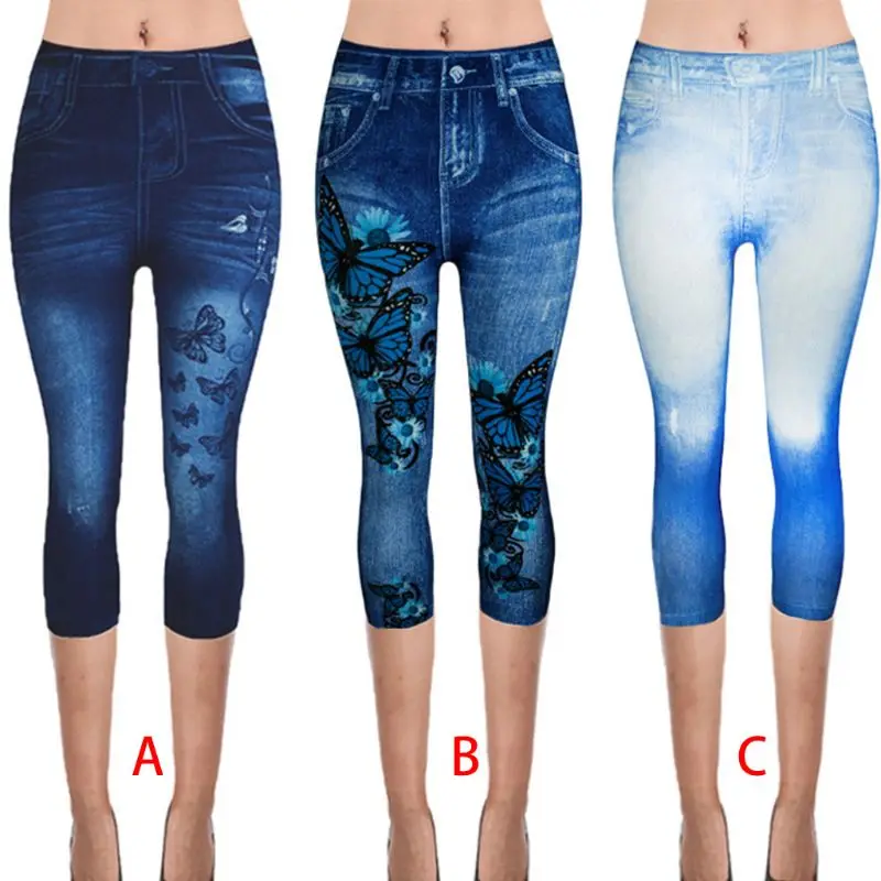 Womens Plus Size Fake Jeans Capri Pants Retro Wash Color Butterfly Denim Print Leggings High Waist Cropped Elastic XS-3XL
Womens Plus Size Fake Jeans Capri Pants Retro Wash Color Butterfly Denim Print Leggings High Waist Cropped Elastic XS-3XL