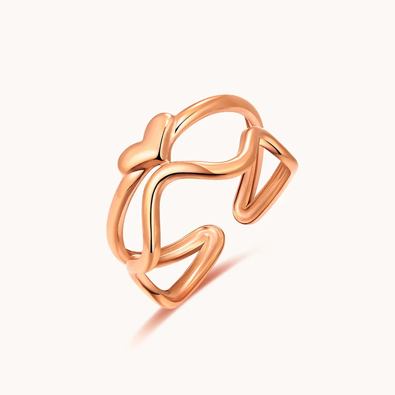 Stainless Steel Heart Wavy Resizable Open Size Ring Rose Gold Color Love Adjustable Finger Ring for Women Engagement Jewelry
Stainless Steel Heart Wavy Resizable Open Size Ring Rose Gold Color Love Adjustable Finger Ring for Women Engagement Jewelry