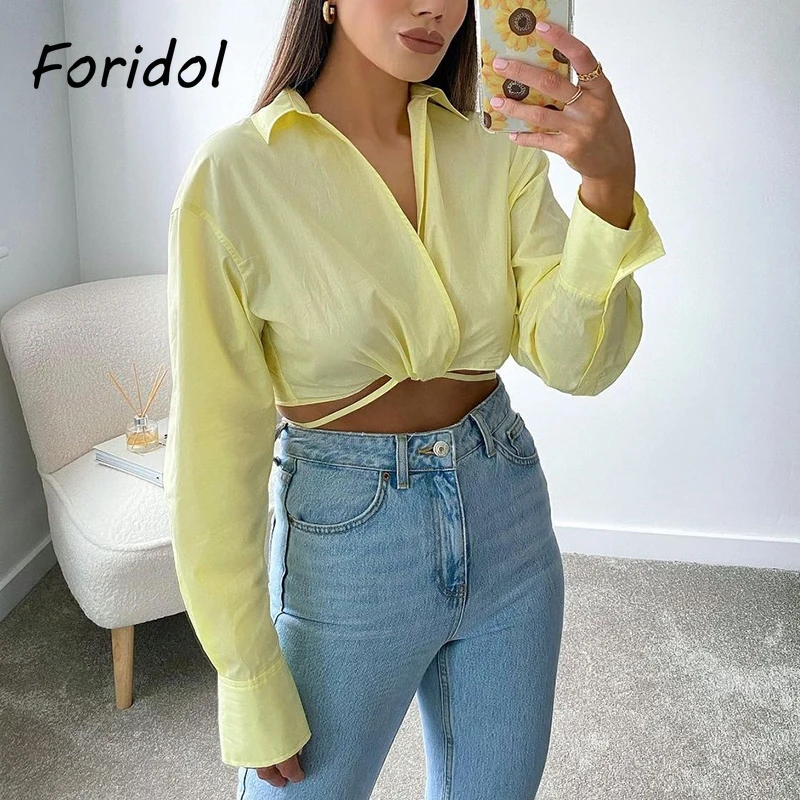 Foridol Long Sleeve Blouse Shirt Yellow Streetwear Lace Up Crop Tops V Neck Strappy Shirts Casual Top Blusa Women Clothing
Foridol Long Sleeve Blouse Shirt Yellow Streetwear Lace Up Crop Tops V Neck Strappy Shirts Casual Top Blusa Women Clothing