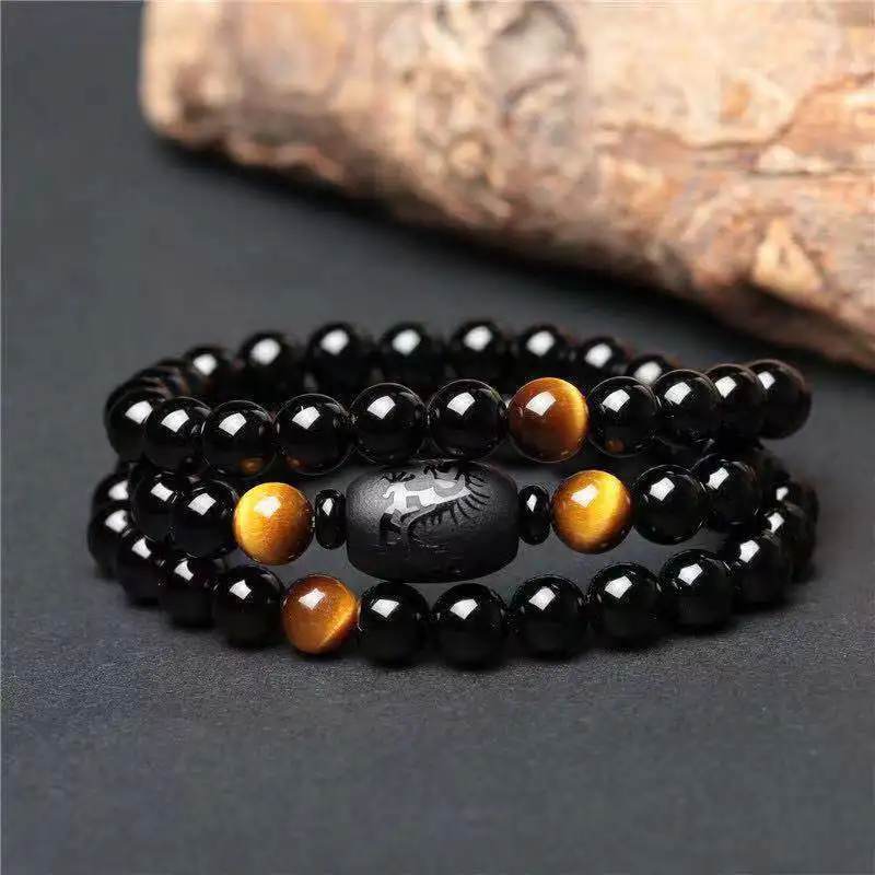 New Crystal Black Obsidian Bead Dragon Phoenix Strand Bracelet For Men Women Couples Lovers Totem Buddha Lucky Amulet Jewelry
New Crystal Black Obsidian Bead Dragon Phoenix Strand Bracelet For Men Women Couples Lovers Totem Buddha Lucky Amulet Jewelry