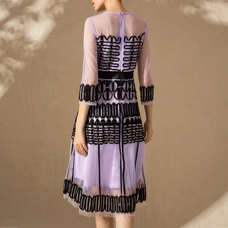 Designer Top Grade Party Vintage Dress Women O-Neck Tull Mesh Appliques Embroidery Slim Fitted & Flare Dress Purple Pink Vestido
Designer Top Grade Party Vintage Dress Women O-Neck Tull Mesh Appliques Embroidery Slim Fitted & Flare Dress Purple Pink Vestido
