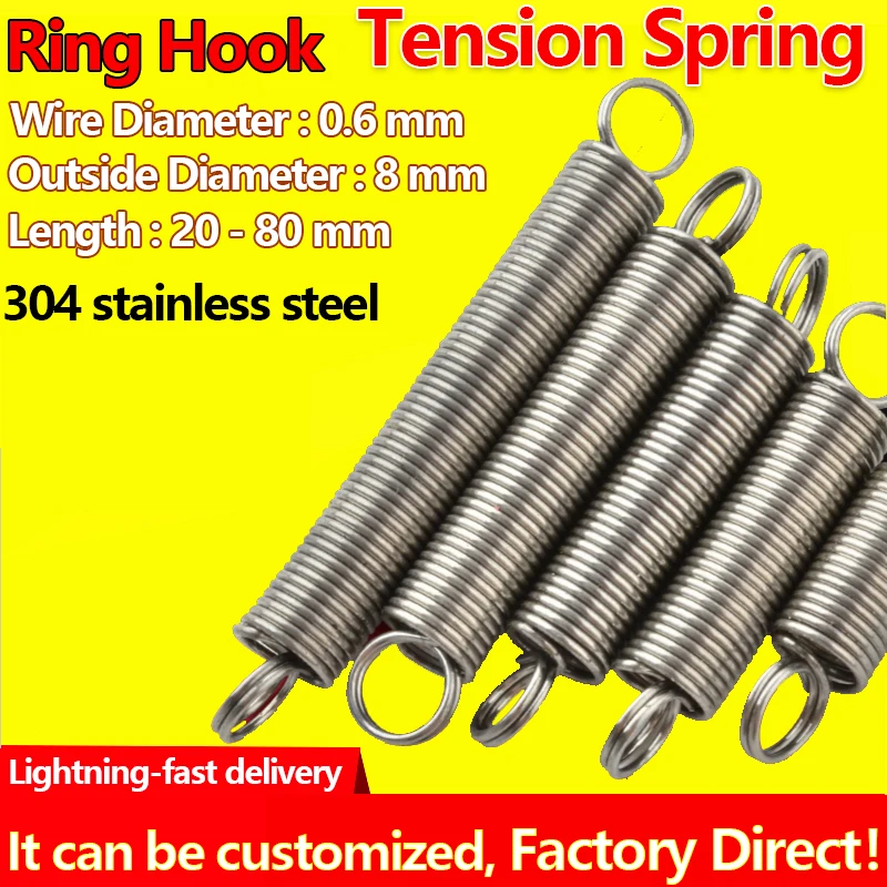 Coil Extension Spring Ring Hook Tension Spring Pullback Spring Wire Diameter 0.6mm Outer Diameter 8mm Draught Spring Custom
Coil Extension Spring Ring Hook Tension Spring Pullback Spring Wire Diameter 0.6mm Outer Diameter 8mm Draught Spring Custom