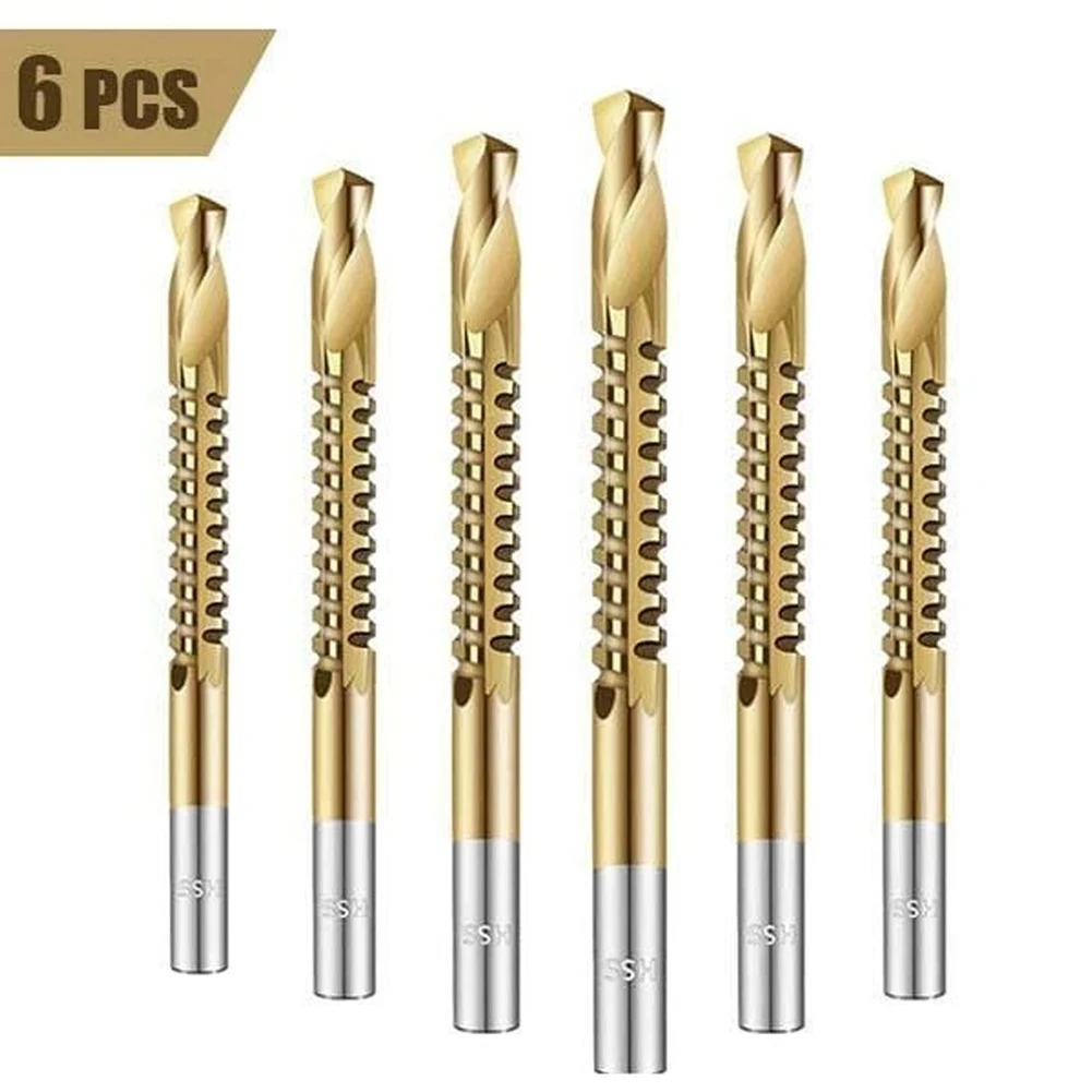 

6pcs/Set 3-8mm Saw Drill Broach Woodworking Bit Saw Tooth Golden Drill Bit Titanium Coated HSS Drill Bit Woodworking Tools