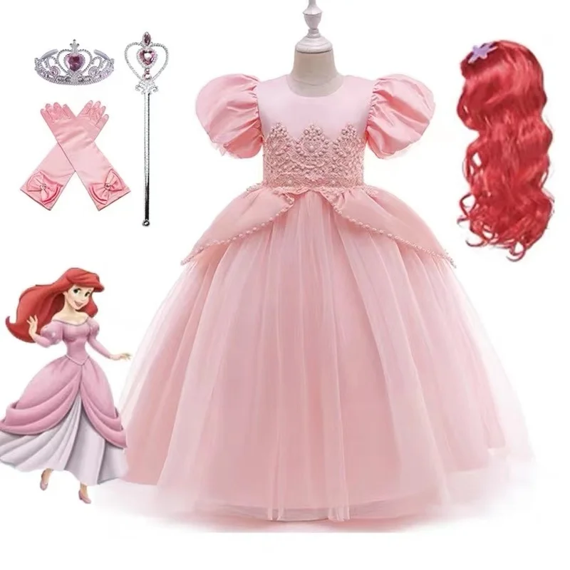 

Элегантное розовое платье принцессы Ариэль и русалки для маленьких девочек, праздничный костюм для косплея на день рождения и Хэллоуин