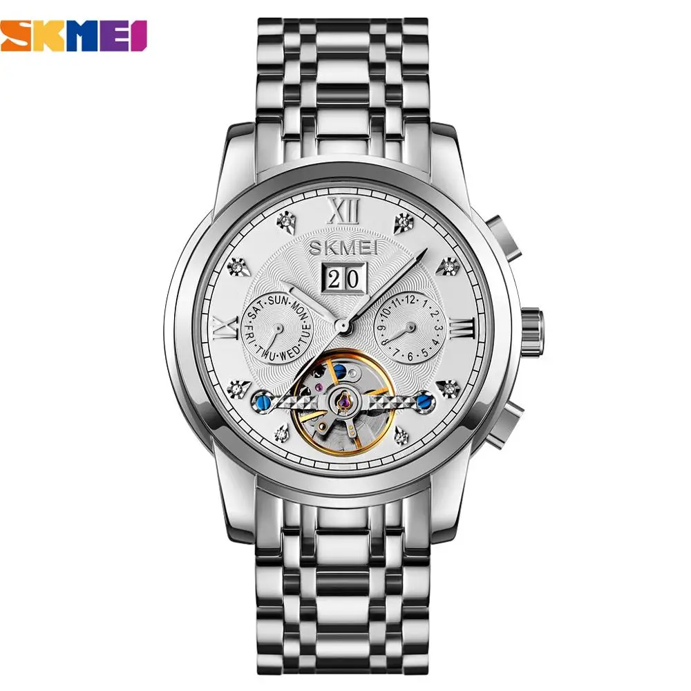 

skmei top luxury men automatic watch fashion hollow dial business skeleton tourbillon mechanical watches relogio masculino male