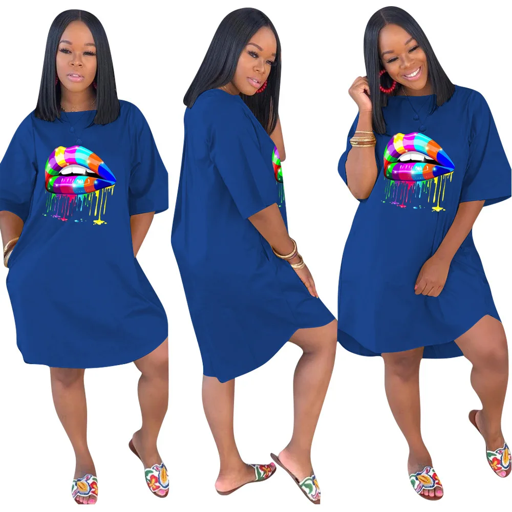 Solid Color Lips Pattern Printting Round Neck Short Sleeve Fashion Loose Casual Women Dress Summer Hot Selling
Solid Color Lips Pattern Printting Round Neck Short Sleeve Fashion Loose Casual Women Dress Summer Hot Selling