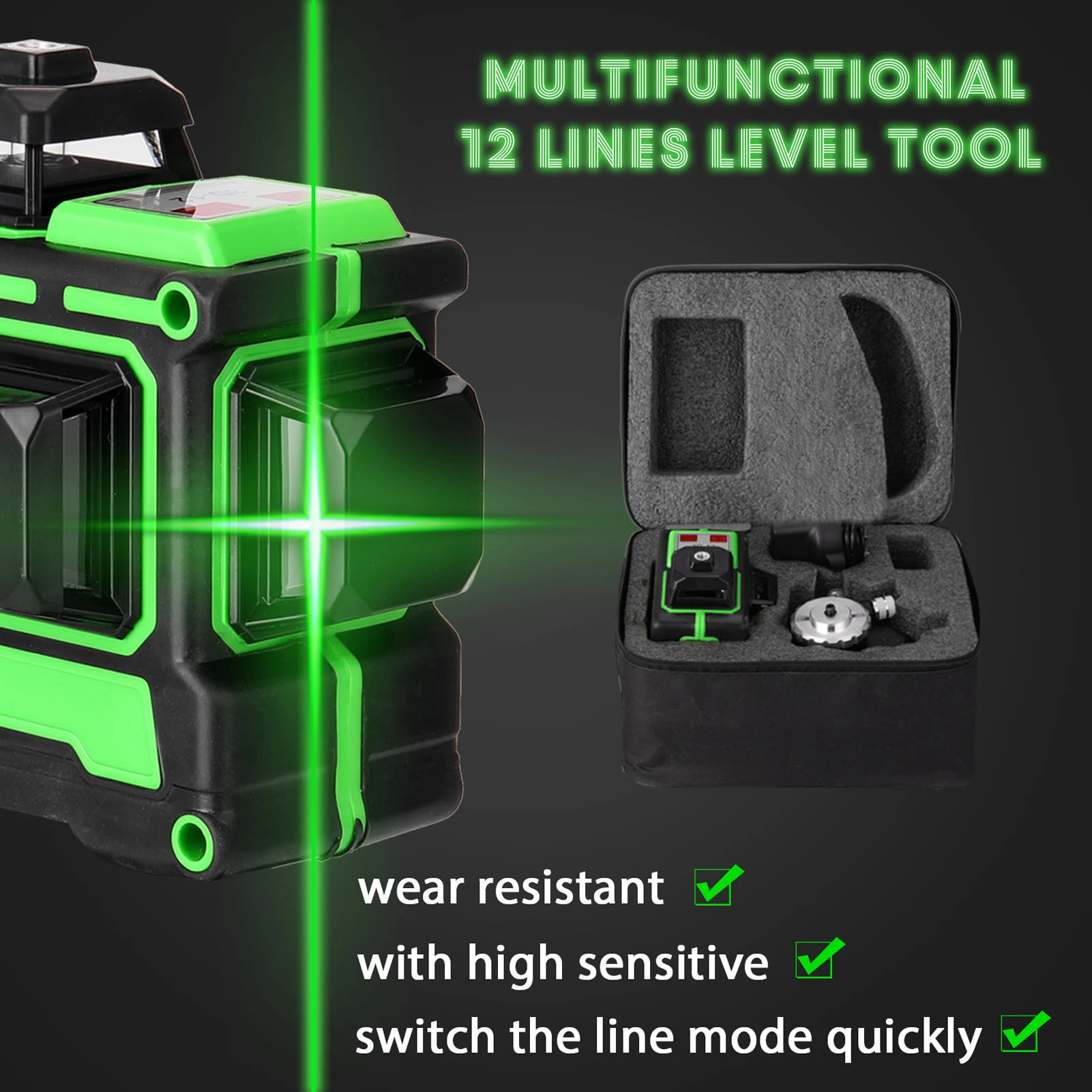 Multifunctional 3D 12 Lines Laser Level Tool Self-leveling Laser Level 360 With Vertical and Horizontal Cross Lines Tripod Stand
Multifunctional 3D 12 Lines Laser Level Tool Self-leveling Laser Level 360 With Vertical and Horizontal Cross Lines Tripod Stand