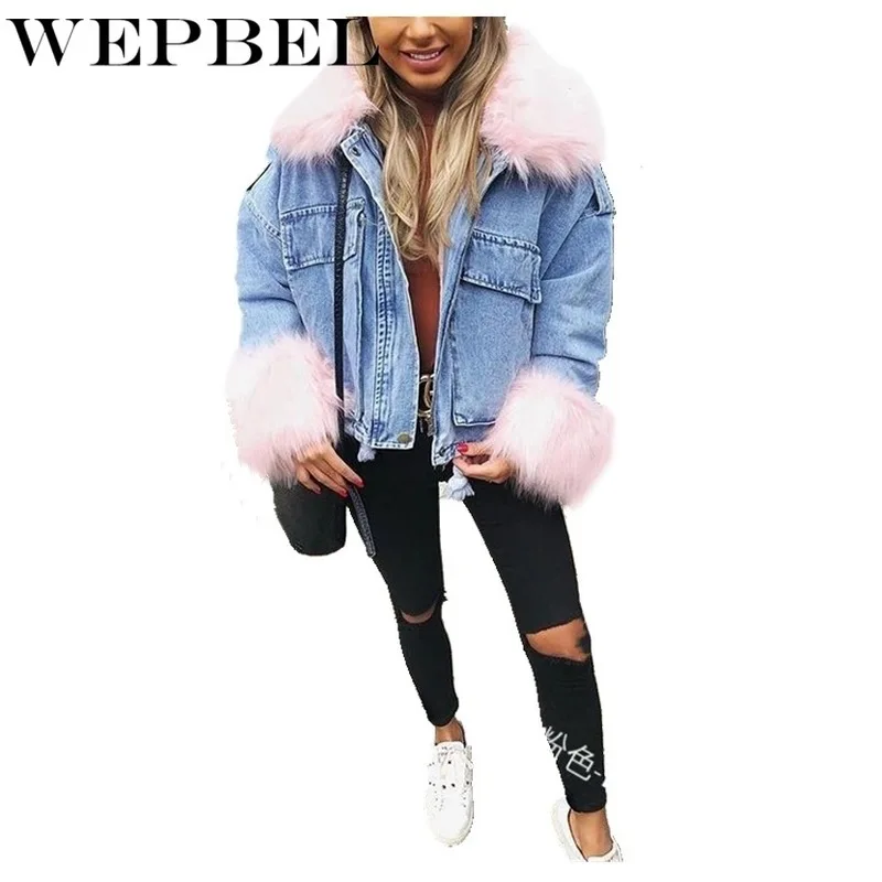 WEPBEL Autumn Winter Denim Jacket Coat Women Faux Fur Collar Fleece Thick Warm Jackets Famale Drawstring Loose Fashion Lady Coat
WEPBEL Autumn Winter Denim Jacket Coat Women Faux Fur Collar Fleece Thick Warm Jackets Famale Drawstring Loose Fashion Lady Coat