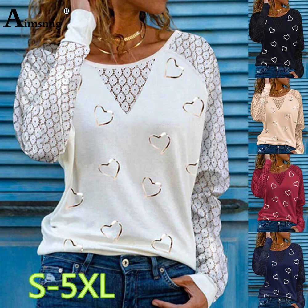 Plus Size 4xl 5xl Women Elegant Love Print T-shirt Embroidery Lace Top O-neck Loose Women Clothing 2021 Autumn Tees shirt Femme
Plus Size 4xl 5xl Women Elegant Love Print T-shirt Embroidery Lace Top O-neck Loose Women Clothing 2021 Autumn Tees shirt Femme