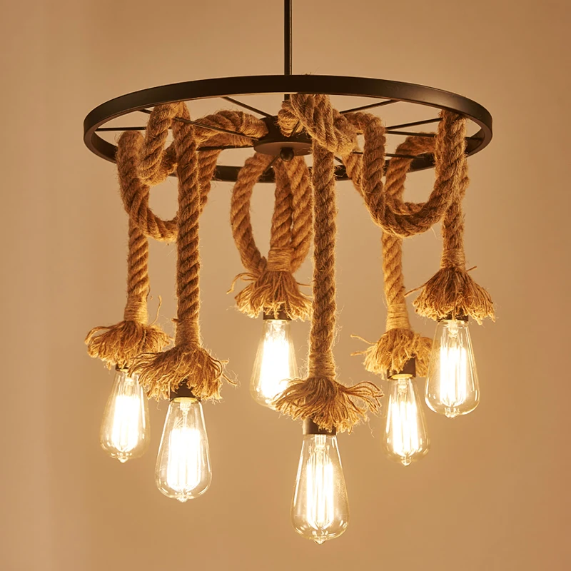 American Retro Wrought Iron Round Wheel Hemp Rope Pendant Lights E27 Edison Bulbs For Cafe Restaurant Bar Dining Room Droplight
American Retro Wrought Iron Round Wheel Hemp Rope Pendant Lights E27 Edison Bulbs For Cafe Restaurant Bar Dining Room Droplight