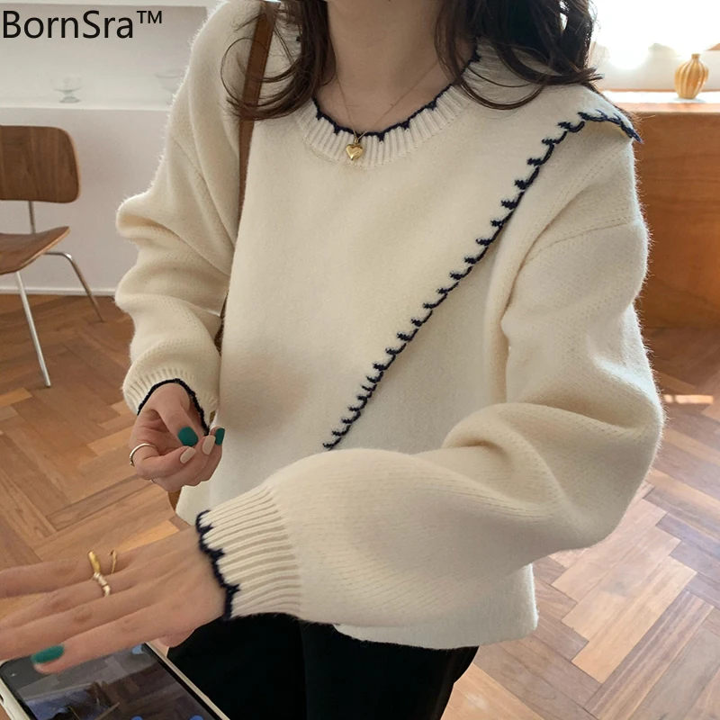 Bornsra Chic Women Fashion Retro O-Neck Knitwear Sweater Elegant Split Loose Casual 2020 Solid Soft Korean Pullovers
Bornsra Chic Women Fashion Retro O-Neck Knitwear Sweater Elegant Split Loose Casual 2020 Solid Soft Korean Pullovers