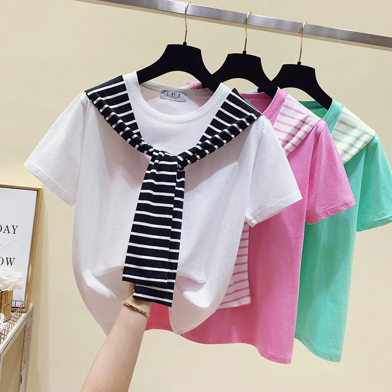 2021 Summer Children's New Striped Shawl False Collar Stitching Pure Cotton Loose Short-Sleeved T Fresh Student Kids Coat KT10
2021 Summer Children's New Striped Shawl False Collar Stitching Pure Cotton Loose Short-Sleeved T Fresh Student Kids Coat KT10