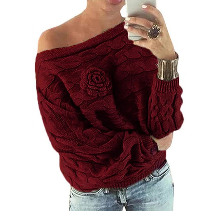 Autumn Women's Shoulder Off Knitted Sweater Winter Long Sleeve Flowers Solid Warm Loose Casual Pullover Knitted Sweater
Autumn Women's Shoulder Off Knitted Sweater Winter Long Sleeve Flowers Solid Warm Loose Casual Pullover Knitted Sweater