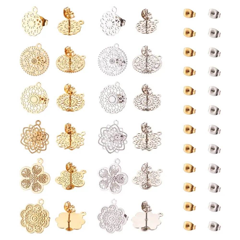 24pcs/box 304 Stainless Steel Stud Flower & Flat Round Earring Findings with Loop,for Earring jewelry making Accessories Decor
24pcs/box 304 Stainless Steel Stud Flower & Flat Round Earring Findings with Loop,for Earring jewelry making Accessories Decor