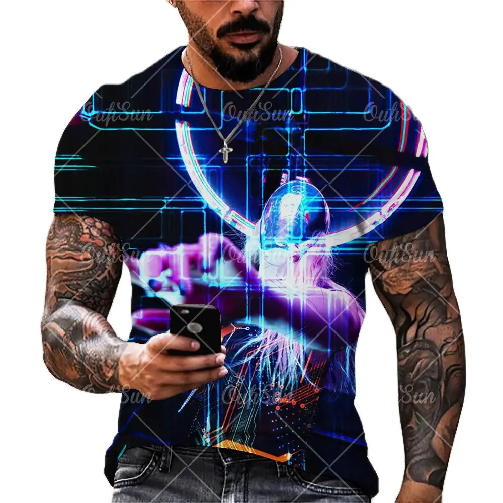 Summer Men's Short-sleeved Sports T-shirt Large Size Round Neck Neon Chip 3d Printing Casual Street Punk Breathable Men's Clothi
Summer Men's Short-sleeved Sports T-shirt Large Size Round Neck Neon Chip 3d Printing Casual Street Punk Breathable Men's Clothi