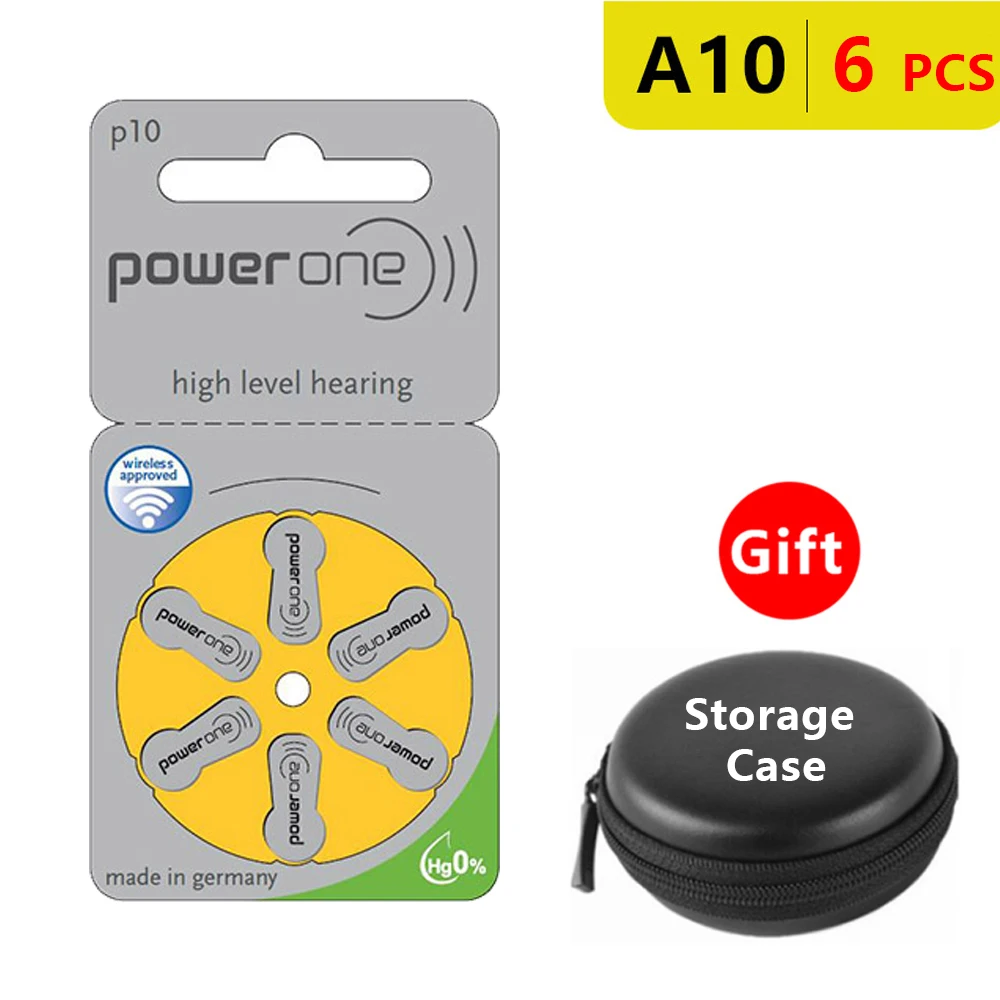

Hearing Aid Batteries Size 10 za Power one,Pack of 6,Yellow Tab PR70 1.4V Type A10 Zinc Air Amplifier Battery p10 with Box Case