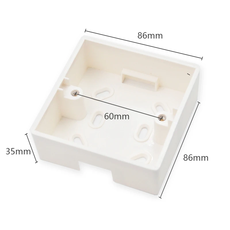 High Quality External Mounting Wall Mount Switch Junction Box 86*86*35mm for 86mm*86mm Standard Switches and Sockets Apply
High Quality External Mounting Wall Mount Switch Junction Box 86*86*35mm for 86mm*86mm Standard Switches and Sockets Apply