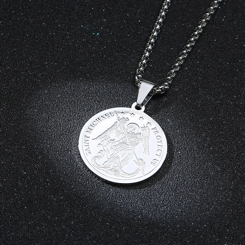 Мужская медаль SAINT MICHAEL PROTECT US NEKLACE 24 дюйма из нержавеющей стали | Украшения и
