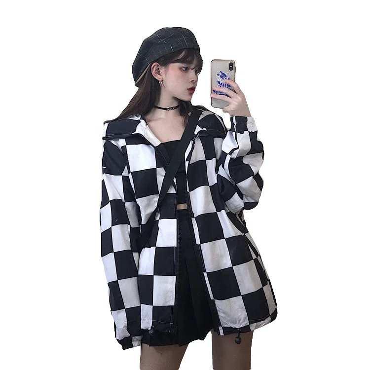 Checkerboard Thin Jacket Women Sunscreen Checker Casual Drawstring Harajuku Plaid Oversize Coat Grunge Street Style 2019 
Checkerboard Thin Jacket Women Sunscreen Checker Casual Drawstring Harajuku Plaid Oversize Coat Grunge Street Style 2019
