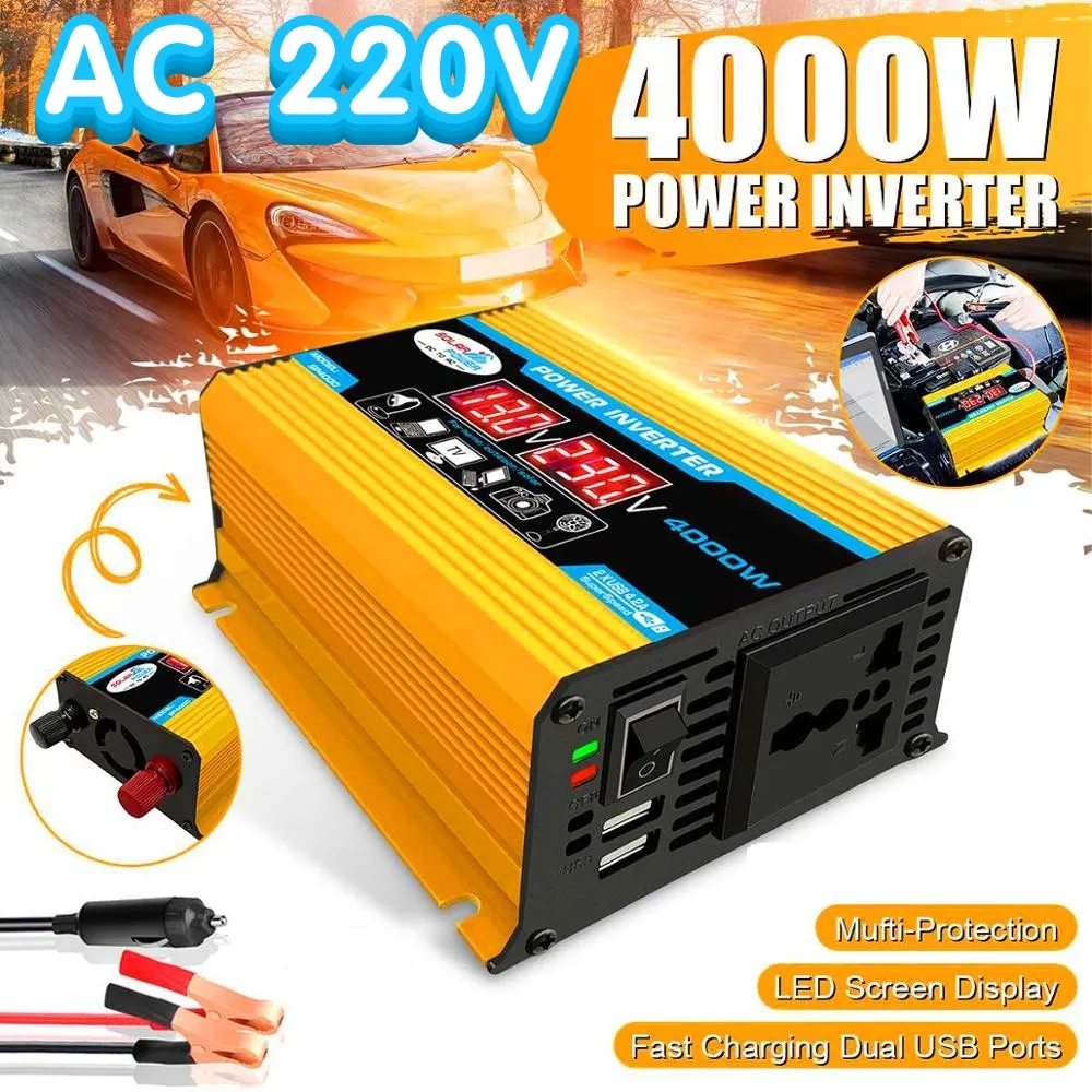 Car Power Inverter 4000W 12V to220V Converter for Home Power Phone Charger Laptop Charging Emergency Power
Car Power Inverter 4000W 12V to220V Converter for Home Power Phone Charger Laptop Charging Emergency Power